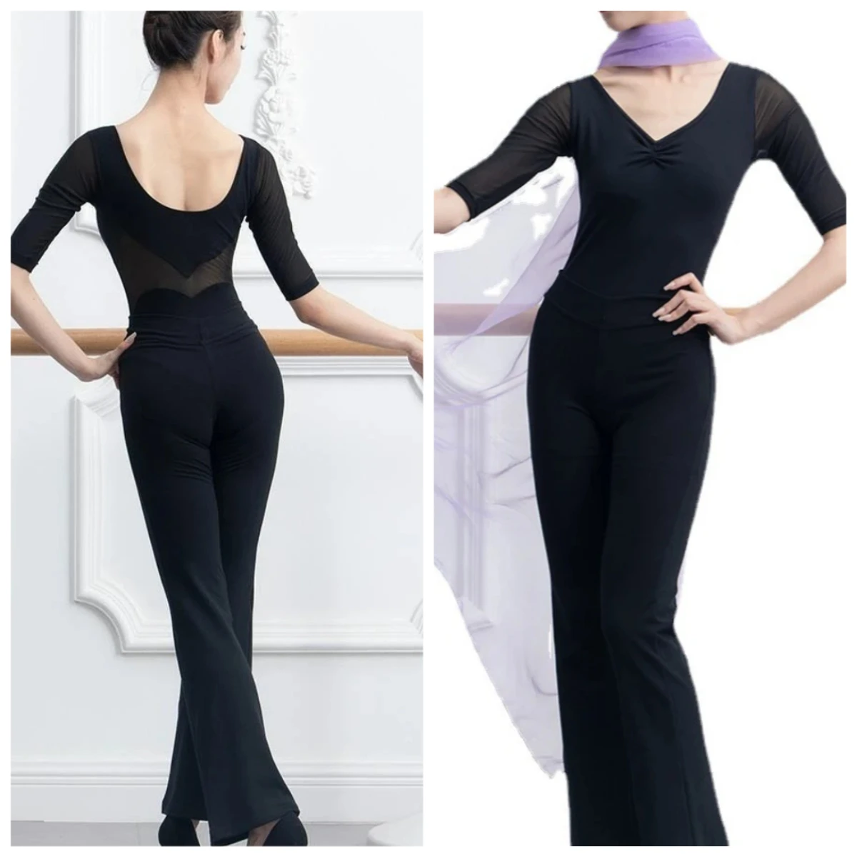 Adult Medium Sleeve Elegant Training Dancewear Black Summer Comfortable Physical Training Costume Female Temperament Type Suit