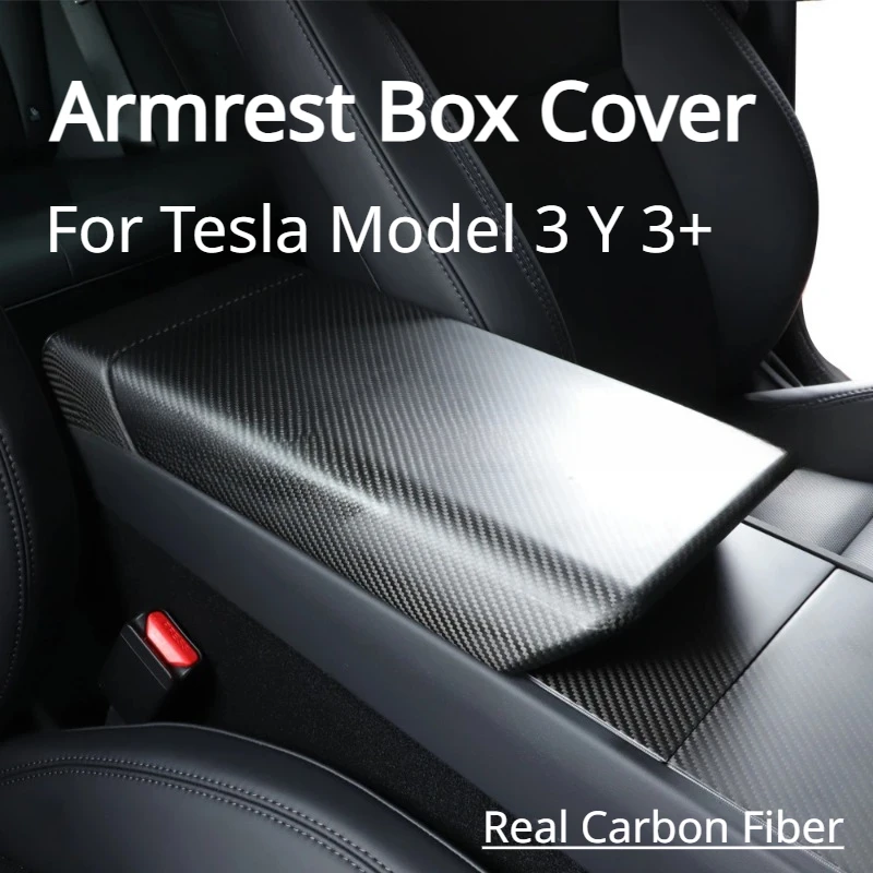 Real Carbon Fiber for Tesla Model 3 Y 3+ Armrest Box Cover 3K 240G Handmade Central Armrest Box Shell New Model3 Highland 2024