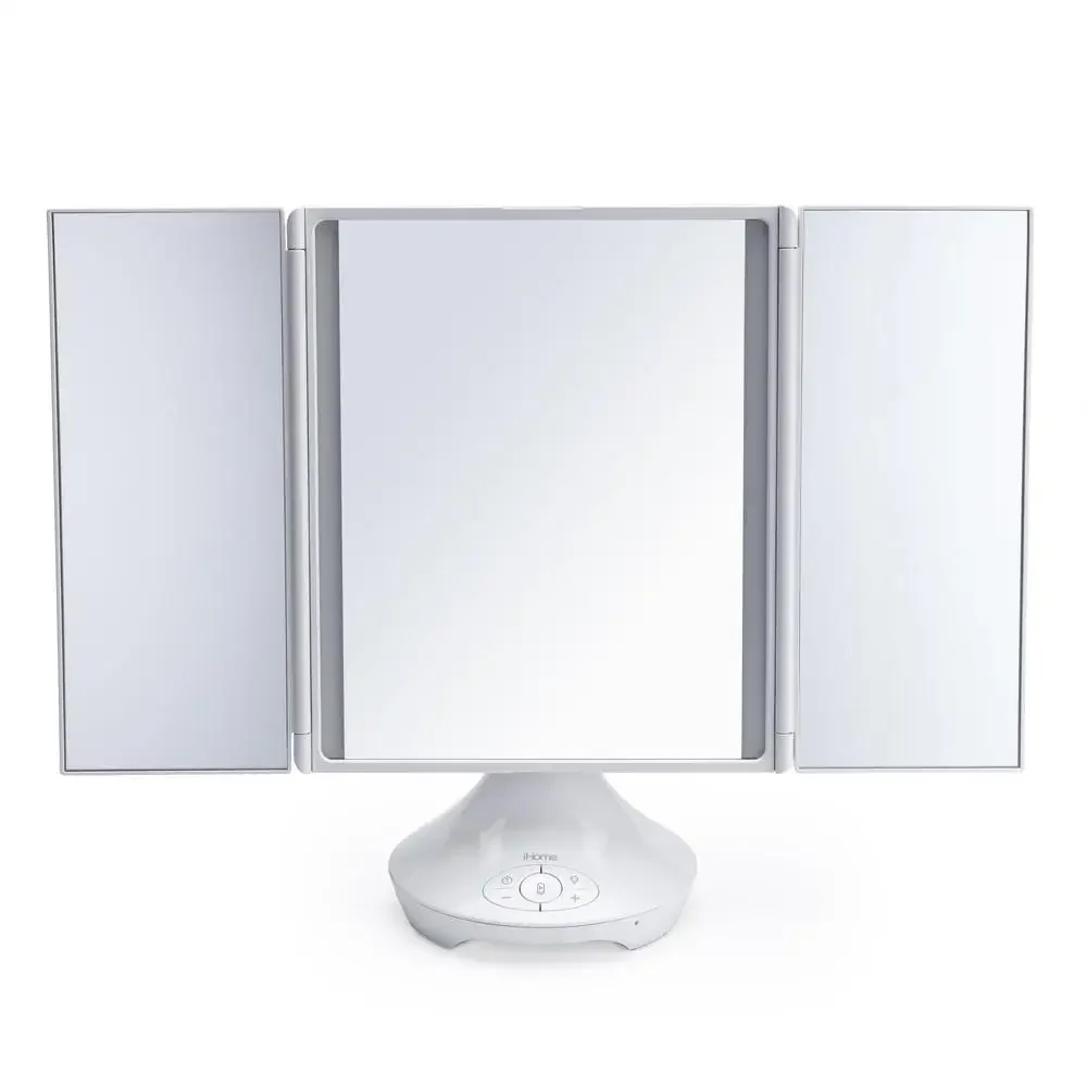 

Bluetooth Speaker Vanity Mirror Adjustable Lighting Wide-View Mirror White