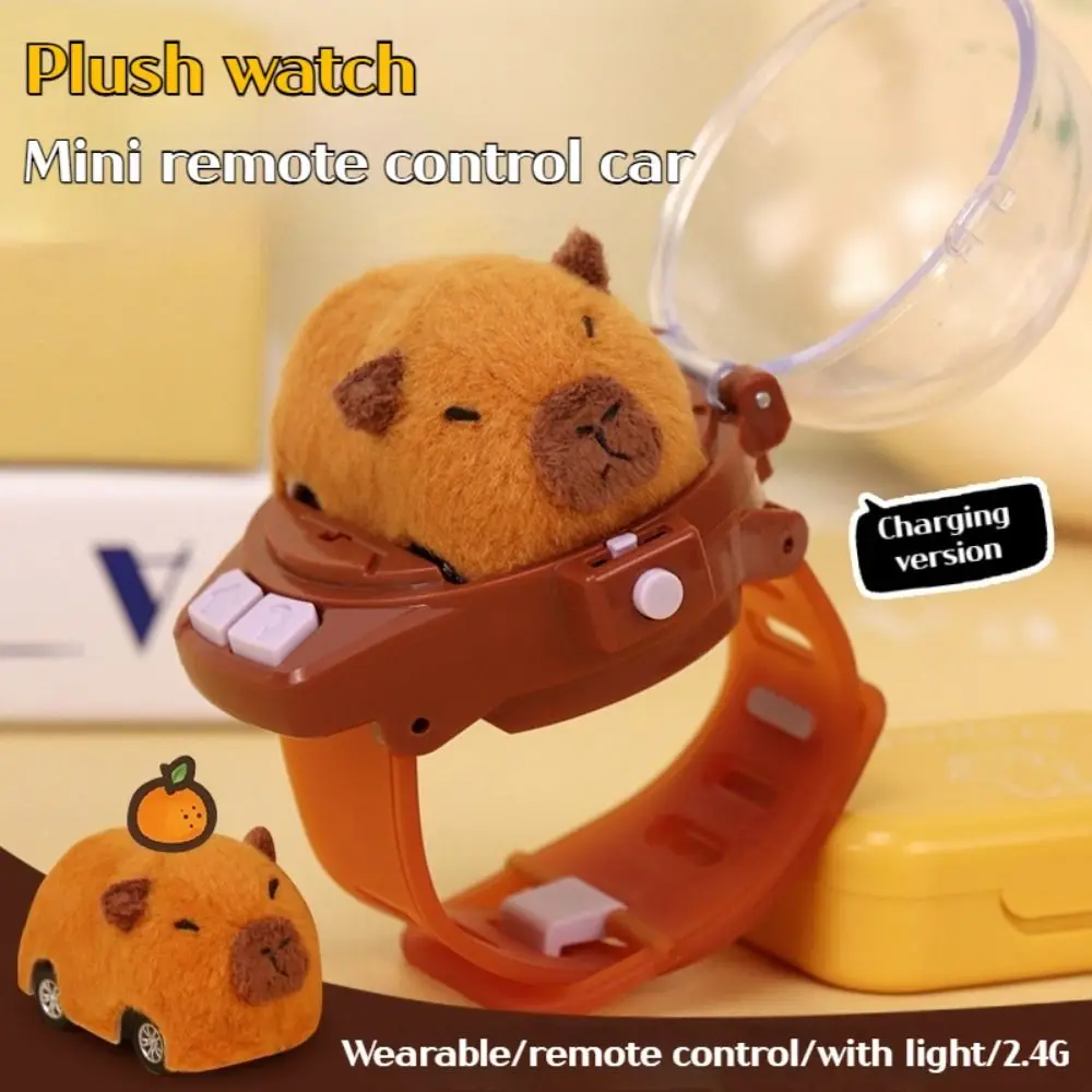 

3D Cartoon Children RC Car Mini Watch Toys USB Charging Cute Pet Car Kapibala Watch Electric Toy Plush Rabbit Racing Toys