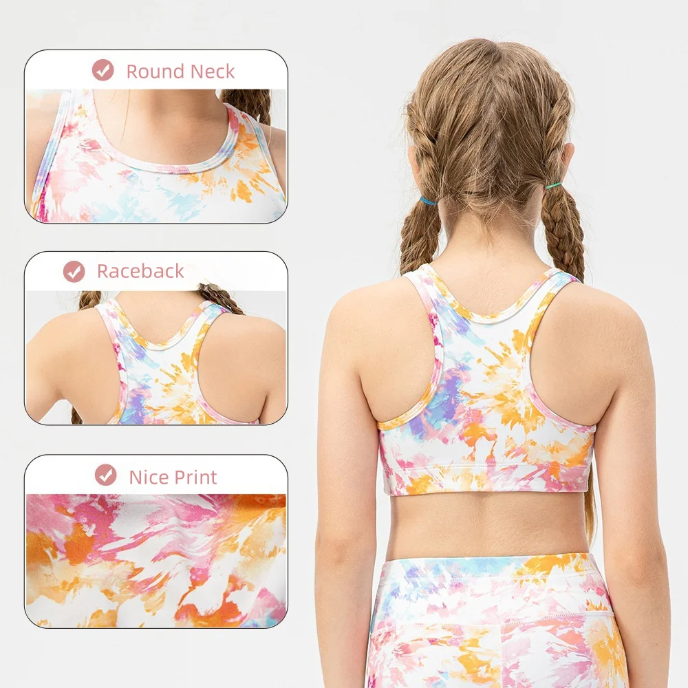 Girls Printed Yoga Tank Cooling Quick Dry Sports Bra Skin-Friendly Dance & Running Top Kids Gym Sleeveless Jogging Fitness Wear