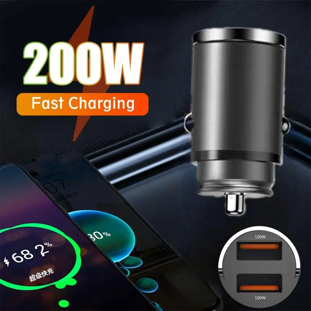 

200/100w Car Charger Lighter PD Fast Charging For IPhone QC3.0 Mini USB Type C Mini Car Phone Charger For Huawei Car Accessories