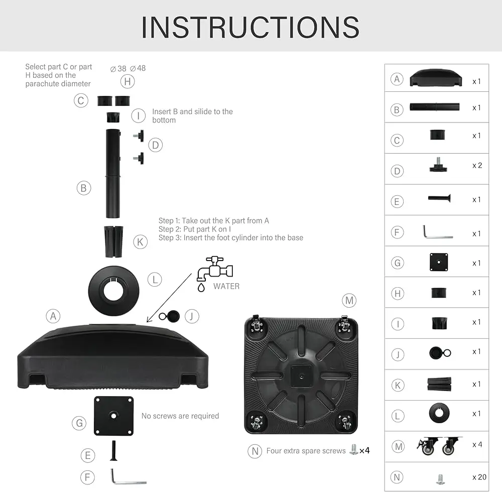 Base de sombrilla móvil rellenable de acidad de 125 libras, soporte de mercado cuadrado resistente para exteriores con 4 ruedas para Patio, terraza, junto a la piscina,