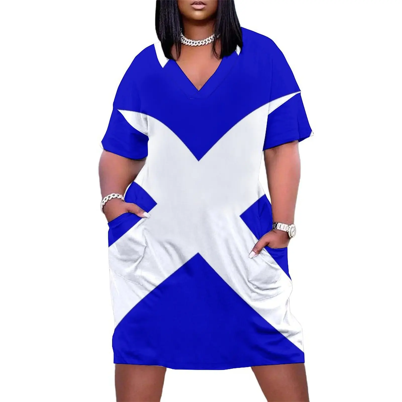 

Scottish Saltire Button Loose Pocket Dress Woman clothing dress women elegant luxury ceremony dresses