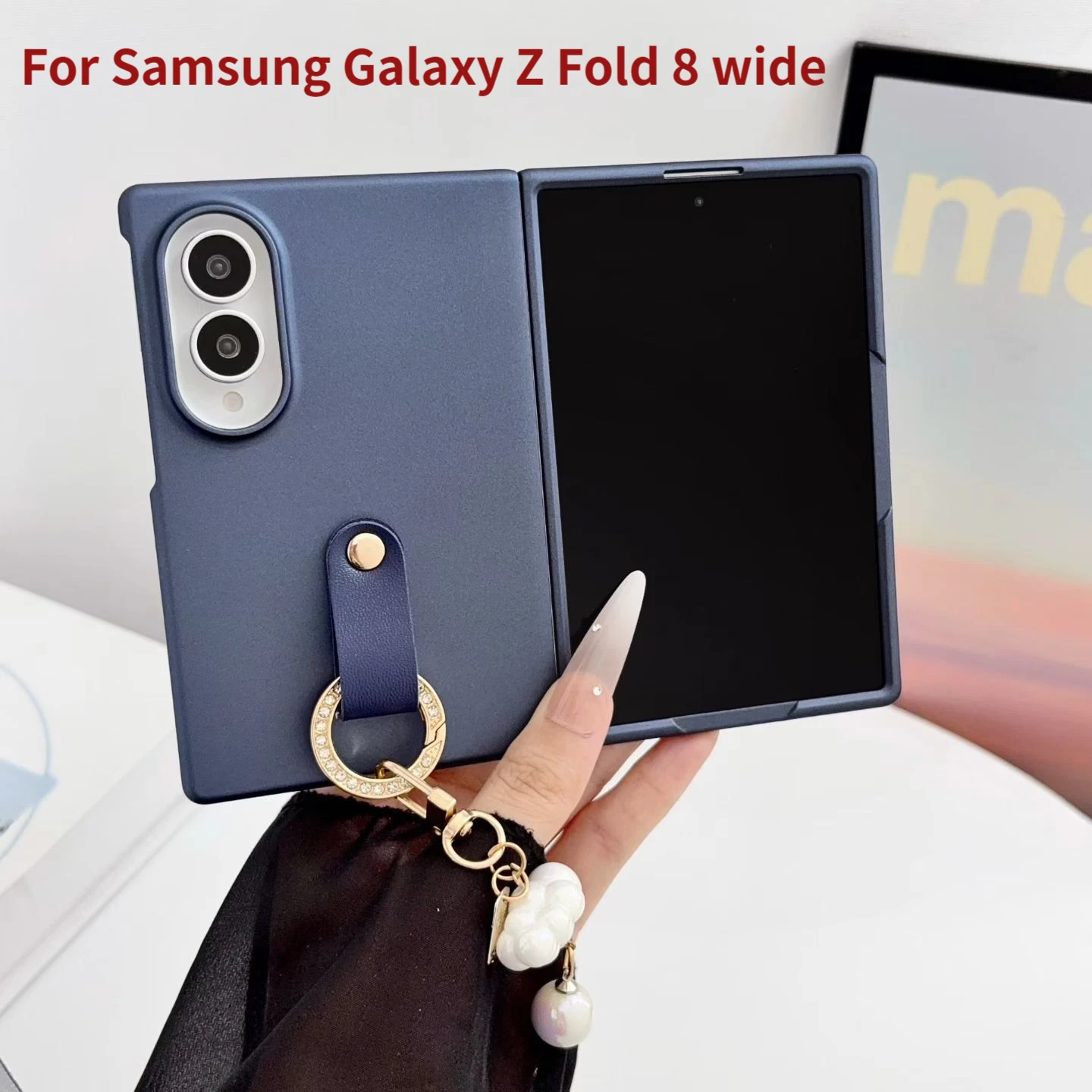 

Suitable for Samsung Galaxy Z Fold 8 wide, this skin-feel protective case comes with a wristband, bracelet pendant, and a stand
