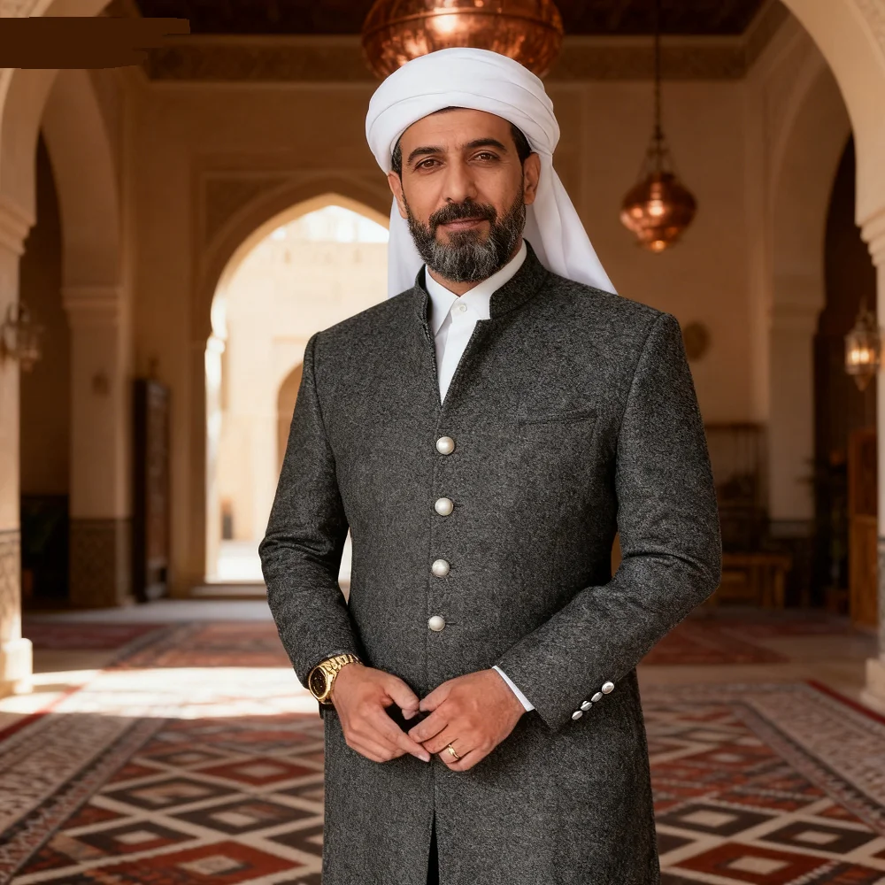 

2pcs Blue Formal Wedding Groomsmen Suit Unique Collar Single Breasted Long Blazer And Pants Slim Fit Men's Wear for Ceremony