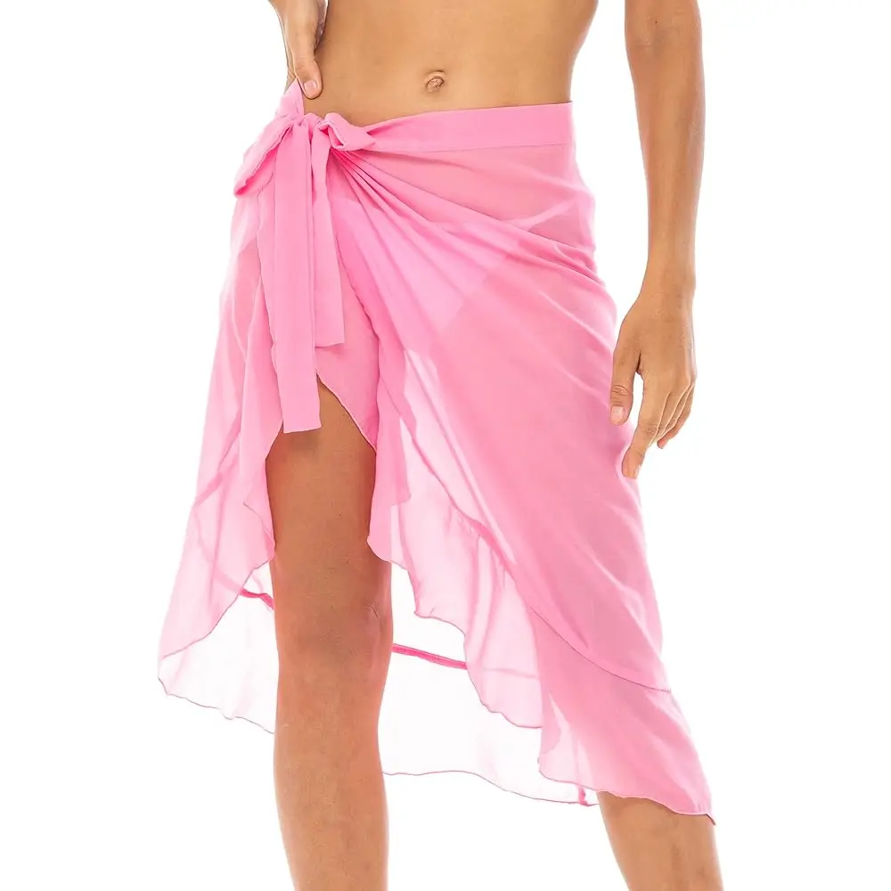 

Womens Chiffon Ruffled Sarong Swimsuit Cover Up Sheer Bikini Beach Wrap Skirt with Waist Ties