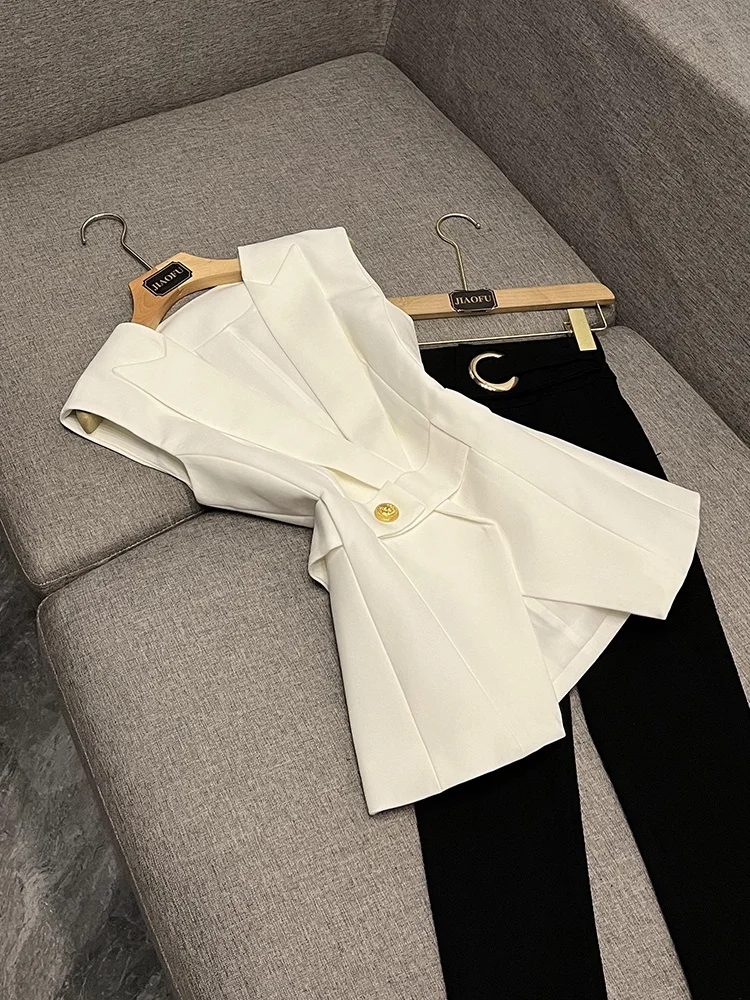 Business Commuter Style Women's Fitted Waist Vest Pure Color One Button Elegant Light Maturity Suit Jacket Waistcoat