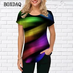 Fashion Tie-dye Women Trend T-Shirts Short Sleeve 3D Gradient Print Street Hip Hop Ladies Tee Summer Loose O-Neck Casual Tops