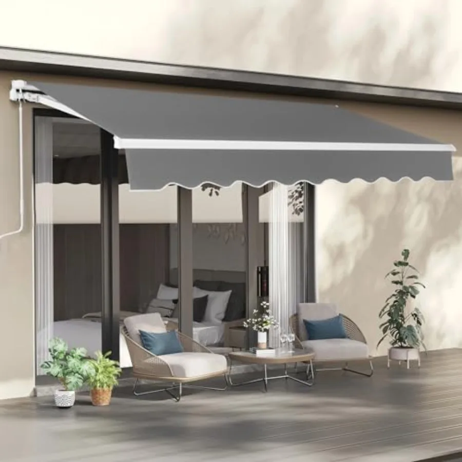 Retractable Awning for Patio Awning Door Awning with Manual Crank Handle, Aluminum Frame Door Canopy UV Resistant Grey