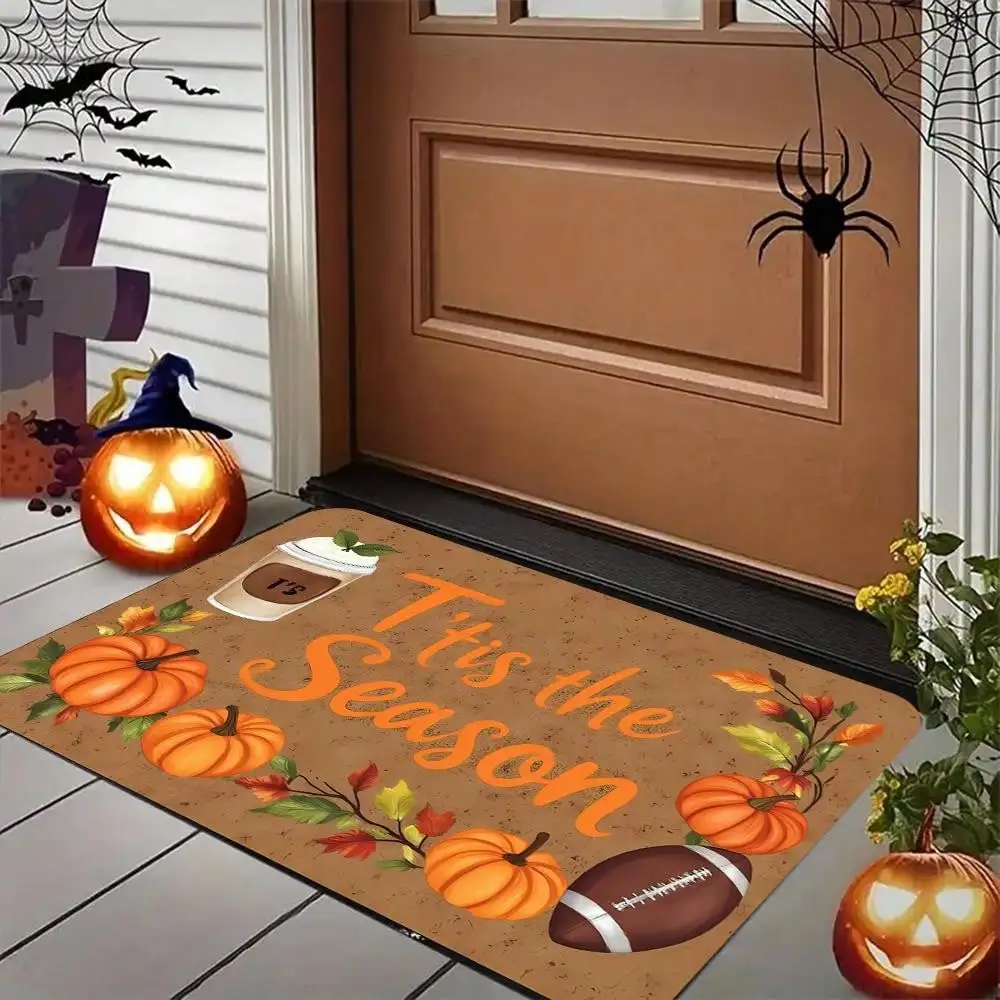 1pc Modern Style Rug Carpet Doormat, Tis Season Pumpkins, Coffee, And A ( 2), Bedroom Living Room Home Kitchen Decor Indoor Holiday Decoration, Autumn And
