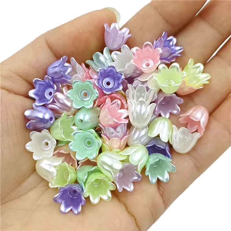 20pcs/set 11mm*8.5mm Lily Of The Valley Flower Beads Caps DIY Acrylic Solid Color Bracelet Necklace Hair Pendants