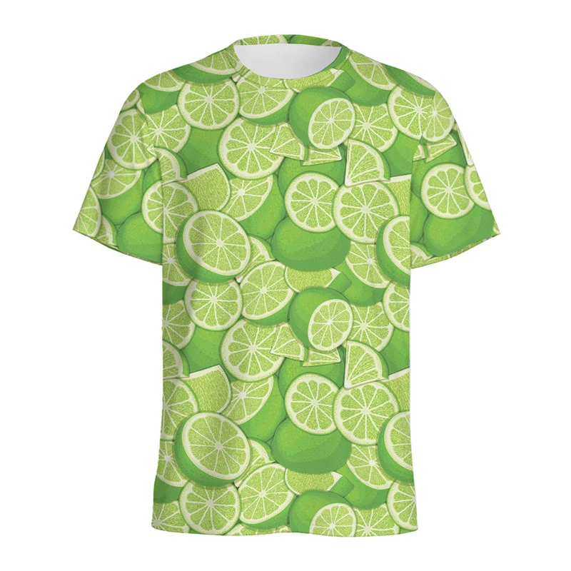 Fashion Lime Lemon Pattern T-shirt For Men Hot Sale 3D Printed Fruit T Shirts Summer Round Neck Tees Tops Loose Short Sleeves