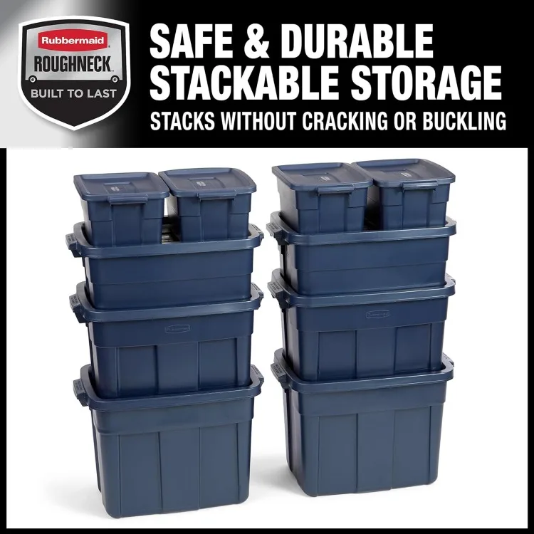 Roughneck️ Variety Pack Storage Totes, Durable Stackable Storage Containers, Great for Garage Storage, Moving Boxes, and More,