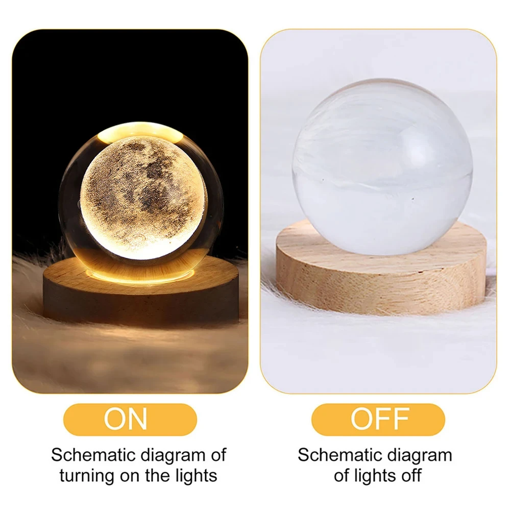 Luminous Crystal Ball LED Night Light Saturn Solar System 3D Moon Table Lamp USB Bedroom Atmosphere Lamp for Birthday Kid Gift