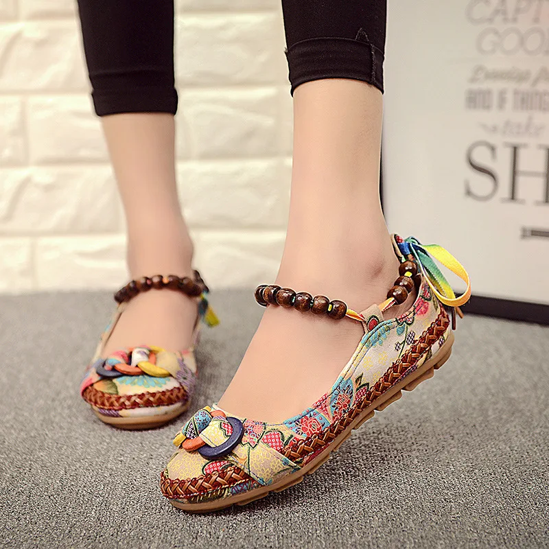 Shoes Woman Flats Casual Female Sneakers Shallow Mouth Round Toe Pearl Decorateion Dress Big Size Knitting Beading Lace-Up Flora