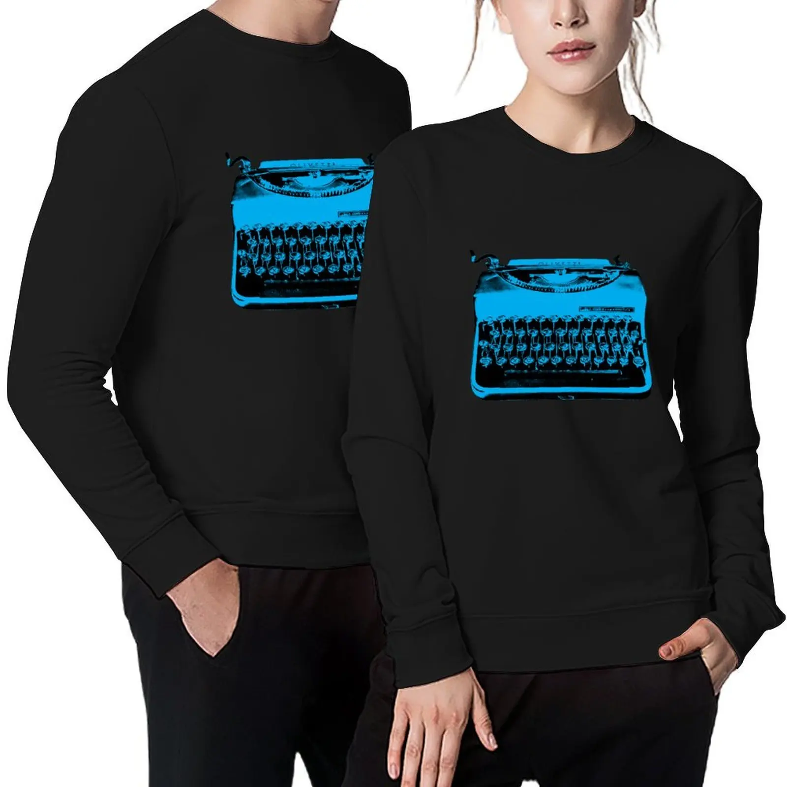 

Typewriter Cyan Pullover korean style clothes graphic t shirts men autumn aesthetic clothing sweatshirt men