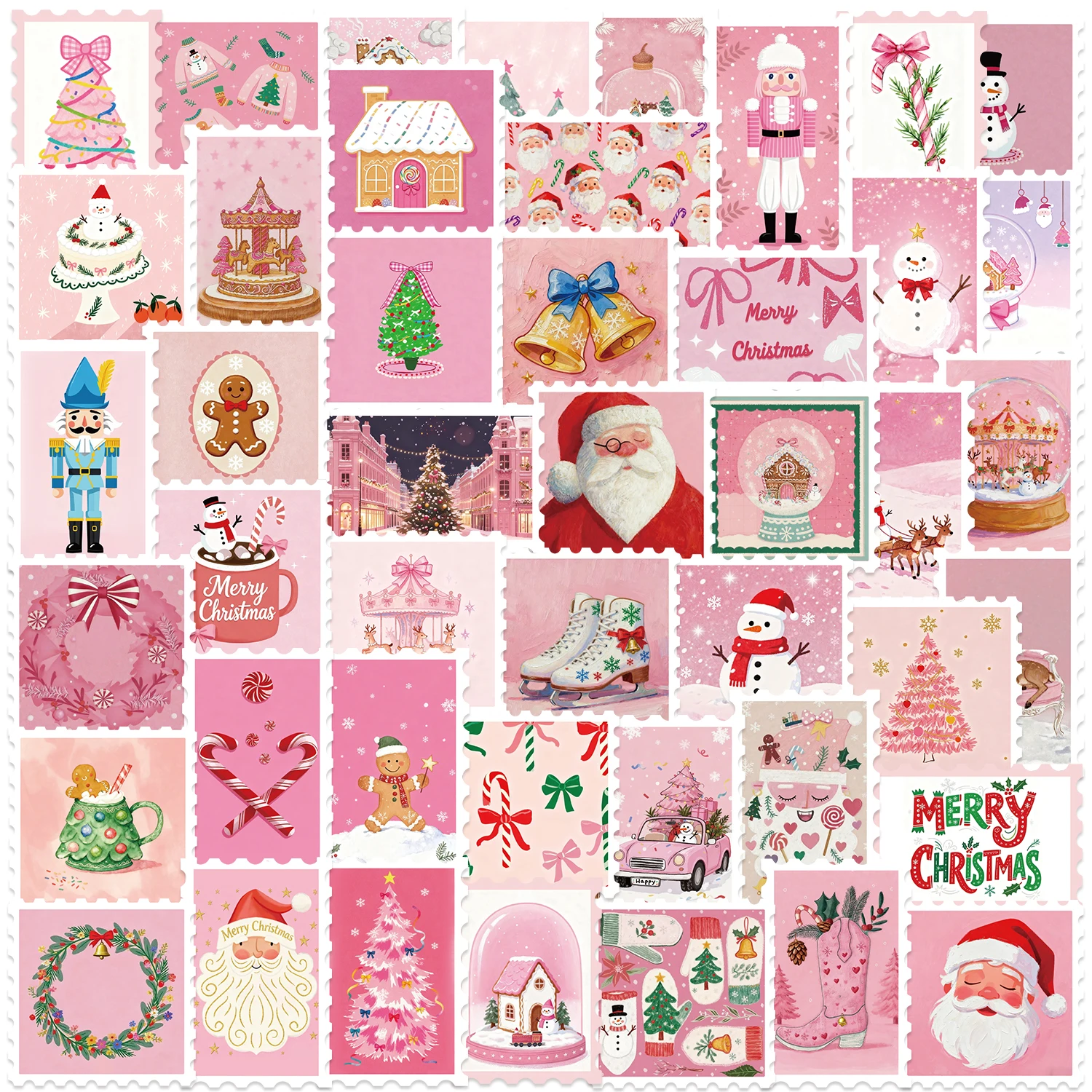 50 pçs novo natal dos desenhos animados rosa selo adesivos para decoração de festival diy casos de telefone copos de água pvc à prova dwaterproof água