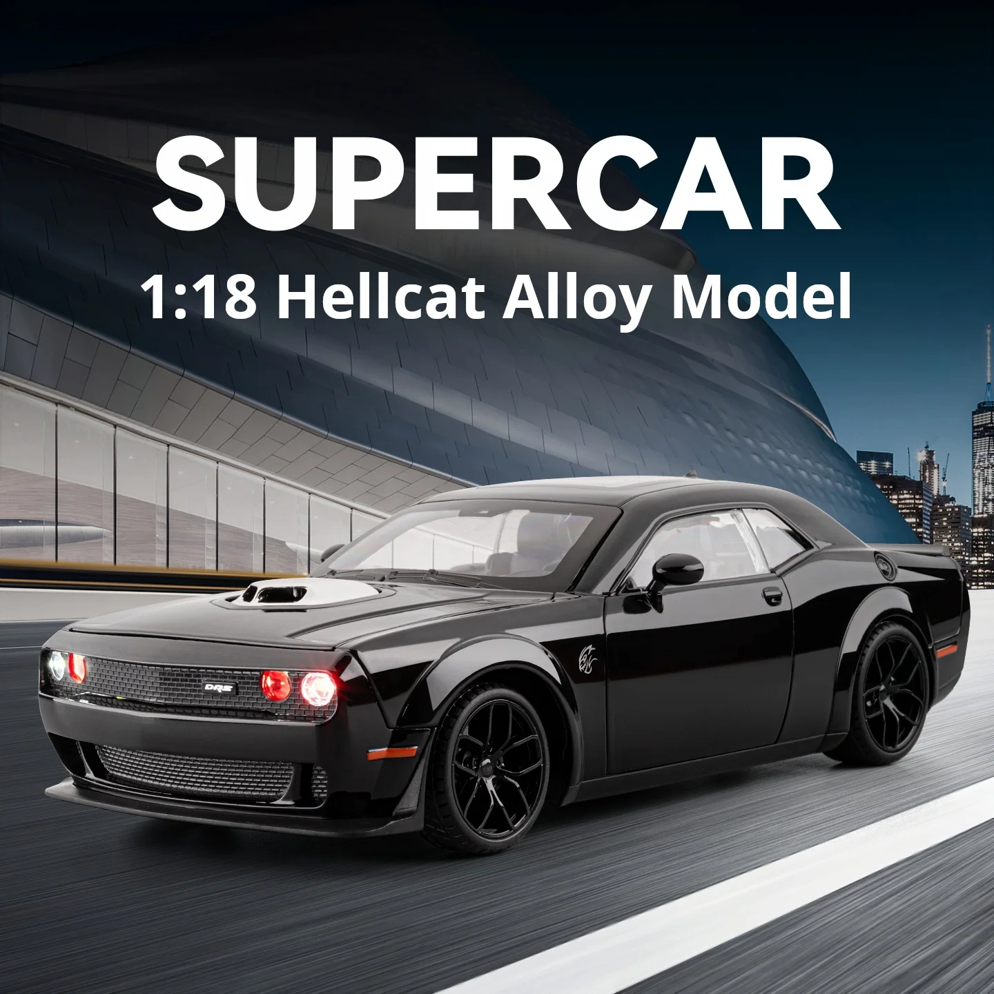

1:18 Dodge Hellcat Alloy Car Model Meow Sound Steering Function American Muscle Sports Car Collectible Decoration Light & Sound