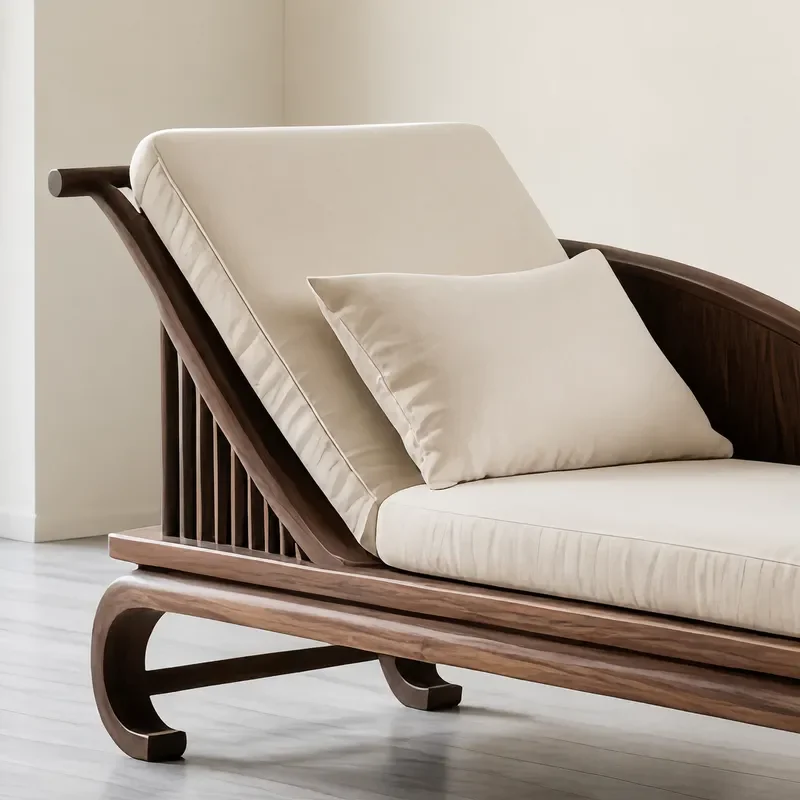 New Chinese Style Solid Wood Recliner Chaise Longue Light Luxury Cotton Linen Fabric Customizable Leisure Sofa Chair