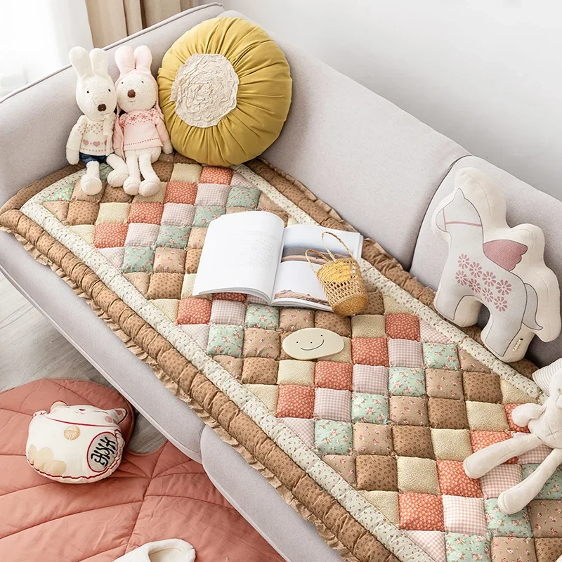 Solid Color Sofa Cushion Bay Window Mat Antislip Four Seasons Couch Cushion Living Room Pure Cotton Thickened Splicing Sofa Mat