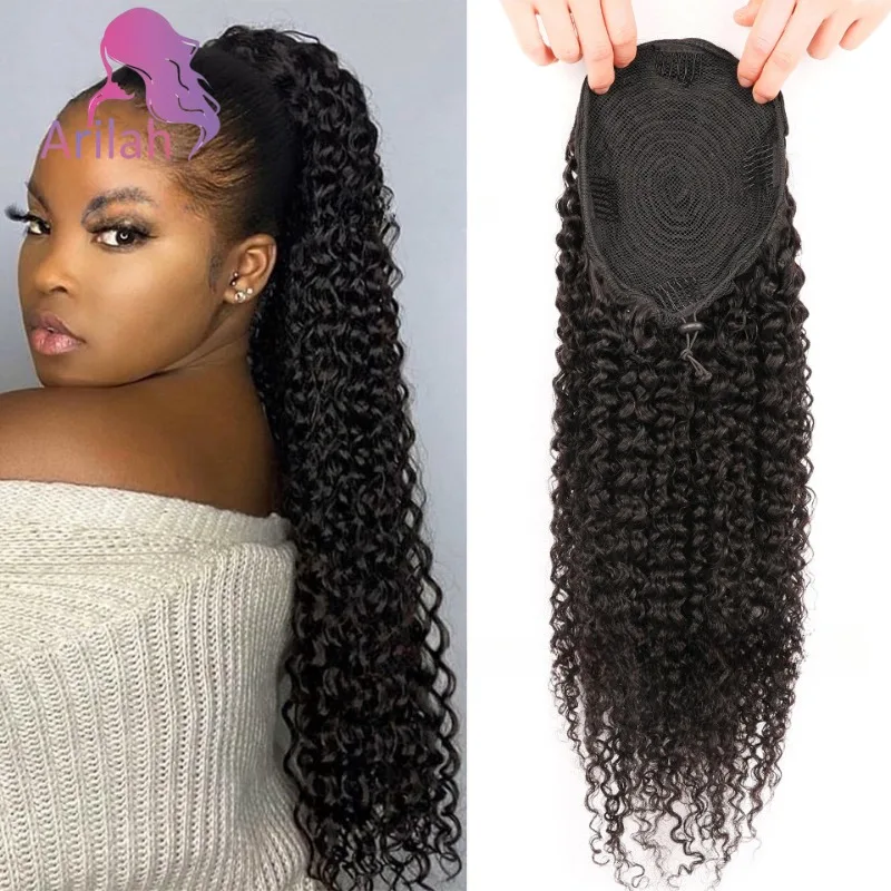 

12A класс кудрявый вьющийся хвост человеческие волосы наращивание хвоста для женщин хвост на шнурке бразильские девственные волосы