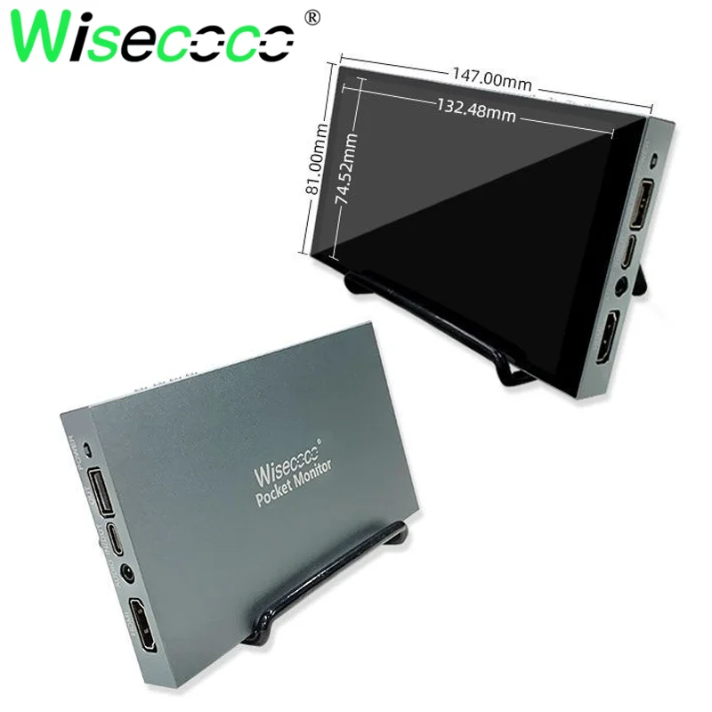 Wisecoco 6 Inch Portable Monitor 2560x1440 IPS 2K LCD Monitor Type-C Built In Battery Power Bank Raspberry Pi PC Laptop Monitor