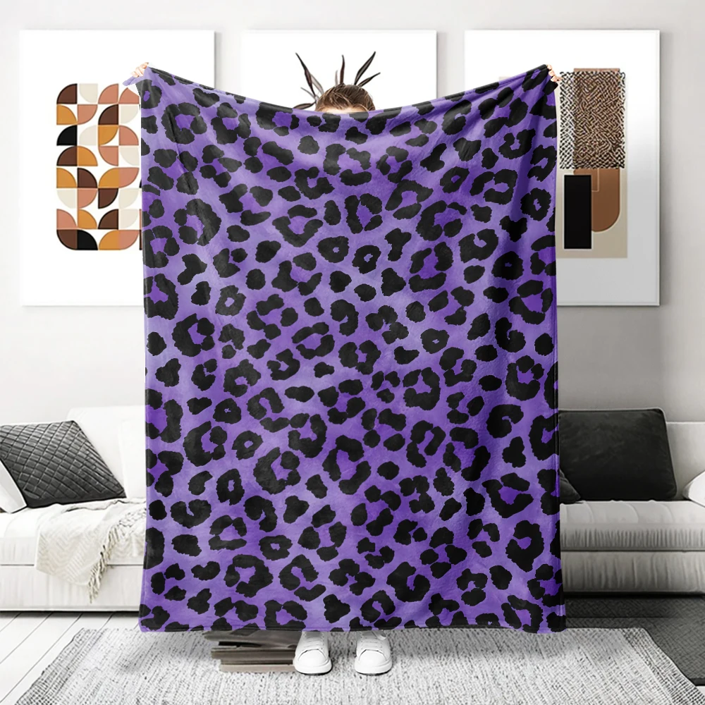 Purple Black Leopard Print Flannel Blanket Perfect For Sofa Office Bed Travel Sleep Read Relax Camping Four Season Use