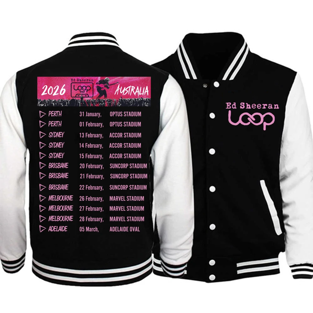Ed Sheeran Aussie Merch Pink Loop Tour 2026 uniforme de béisbol chaqueta con capucha Unisex Harajuku sudadera regalo de seguidor