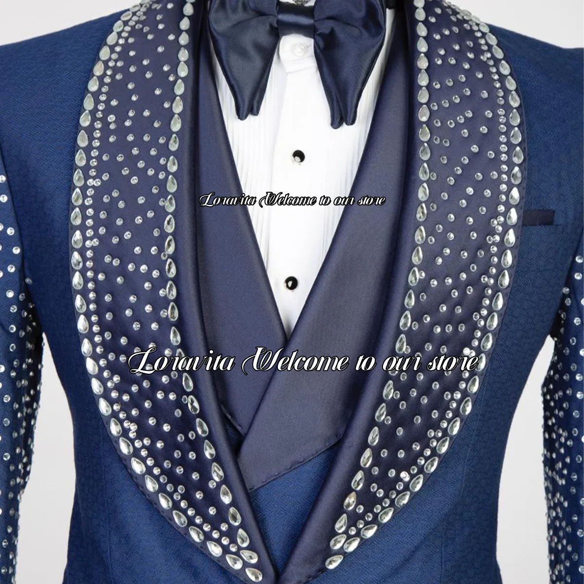 Shining Crystal Shawl Lapel  Tuxedos Men Suits 3 Pieces Sets Wedding Groom Luxury Male Prom Blazers Slim Fit Party Costume Homme