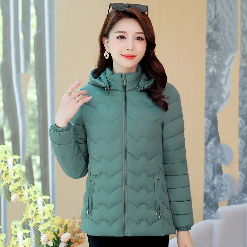 

Women Hooded Down Padded Jacket 2022 New Autumn Winter Thin Jackets Female Short Overcoat Fashion Loose Pocket Zipper Parka