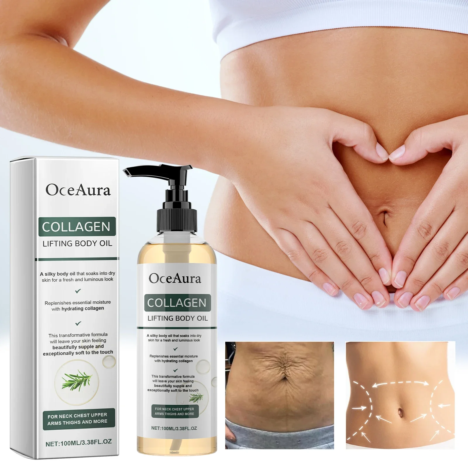 OceAura Collagen Body Oil Moisturizing and Moisturizing Whole Body Massage Essential Oil for Dry Skin Moisturizer Hydrating