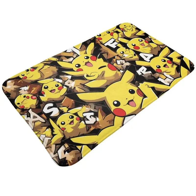 Custom Cartoon Animation Pokemon Pikachu Door Floor Bath Kitchen Mat Anti-Slip Indoor Doormat Bedroom Rug Carpet Footpad