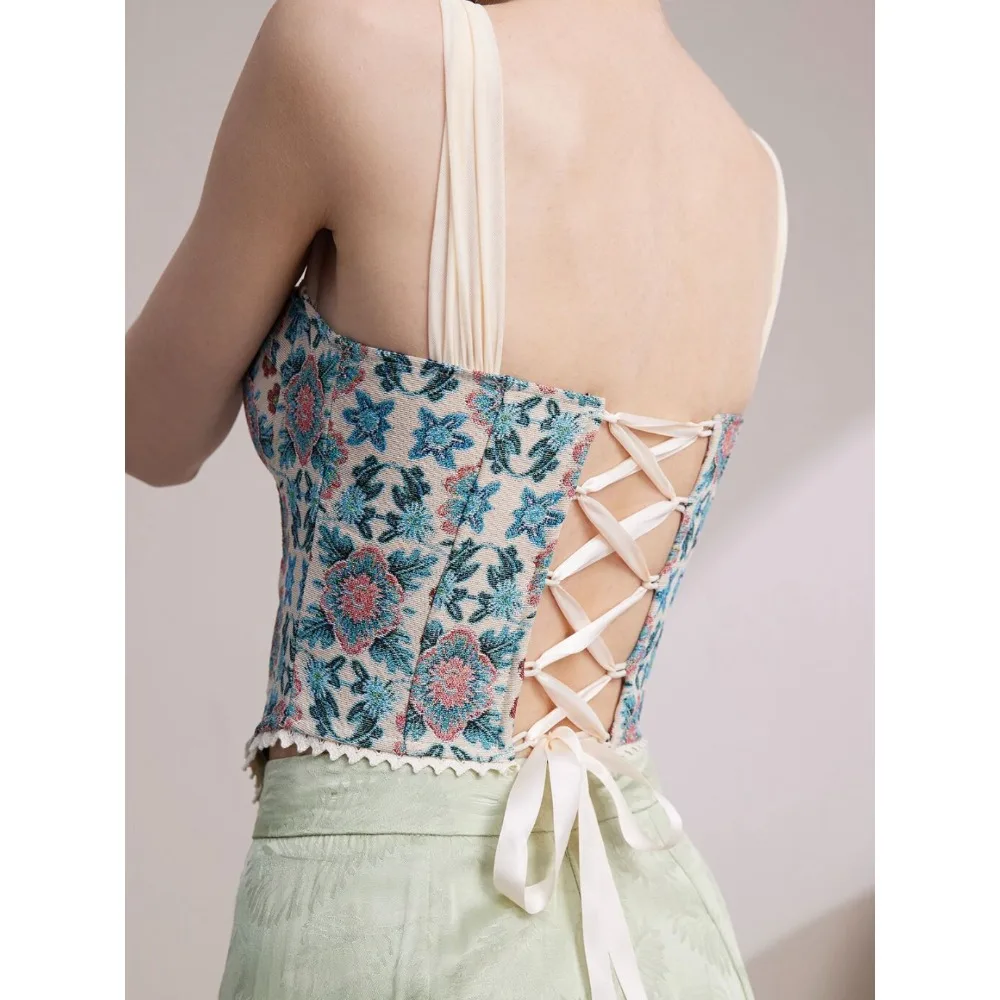 Ladies Unique Jacquard Fishbone Sling Camisole S-L, Slim Fit Waist Design Sleeveless Vest, Women Summer Fashion Inner Outer Top