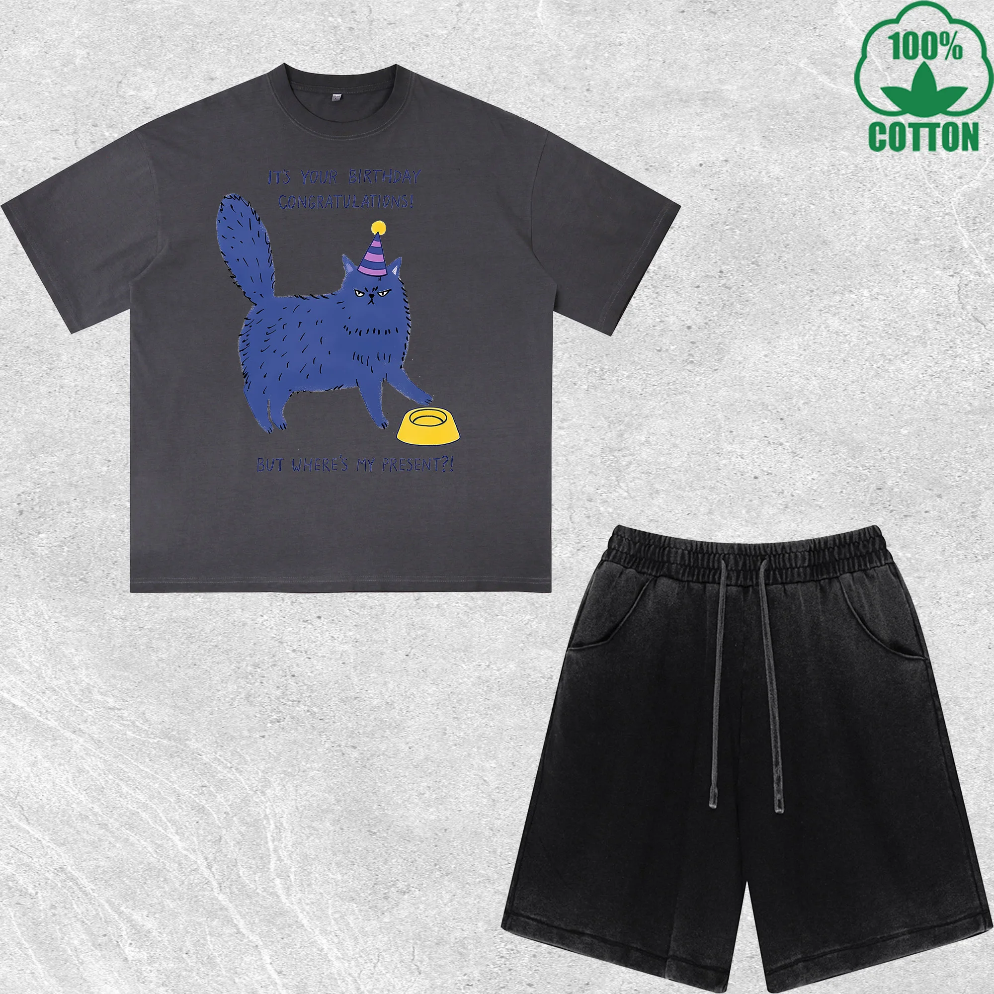 

Congratulations Printed Dirty Wash T-Shirt Shorts Set Combo Loose Trendy Fashionable 100%Cotton Short Value Pack