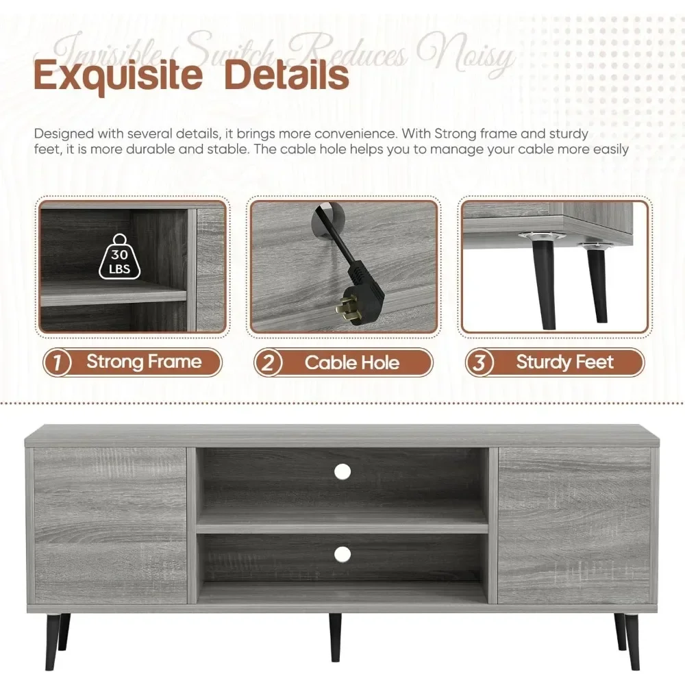 Modern TV Stand for 65" Television, Entertainment Center with Two Storage Cabinets, Retro Style Media Console for Living Room image 5