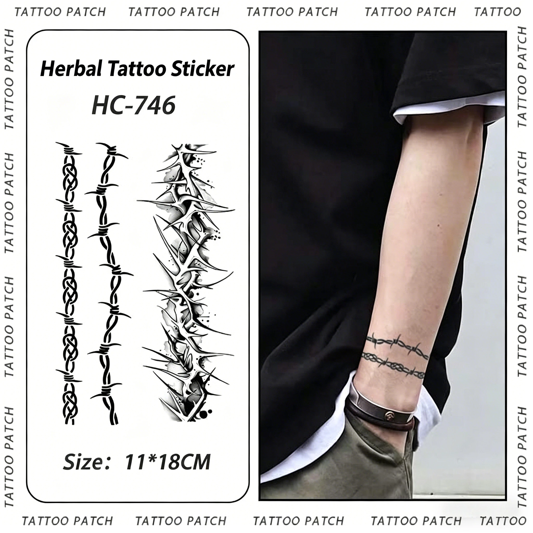 Herbal Temporary Tattoo, Thorn Armband Waterproof Design, Long-Lasting Juice Tattoo for Men Women, Non-Permanent