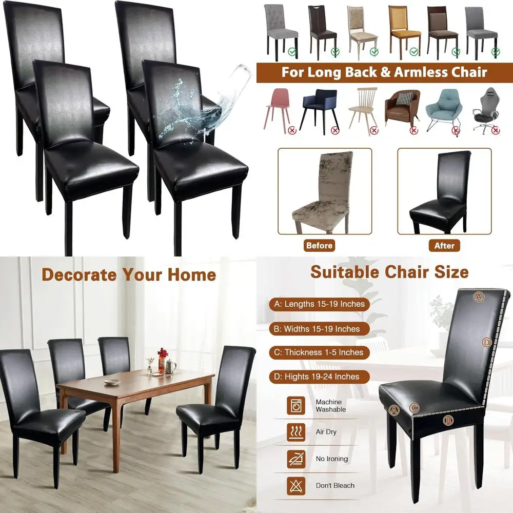 

Эластичные водонепроницаемые чехлы для обеденных стульев, набор из 4 штук, утолщенные моющиеся чехлы для сидений для кухни/столовой/банкетов, черные