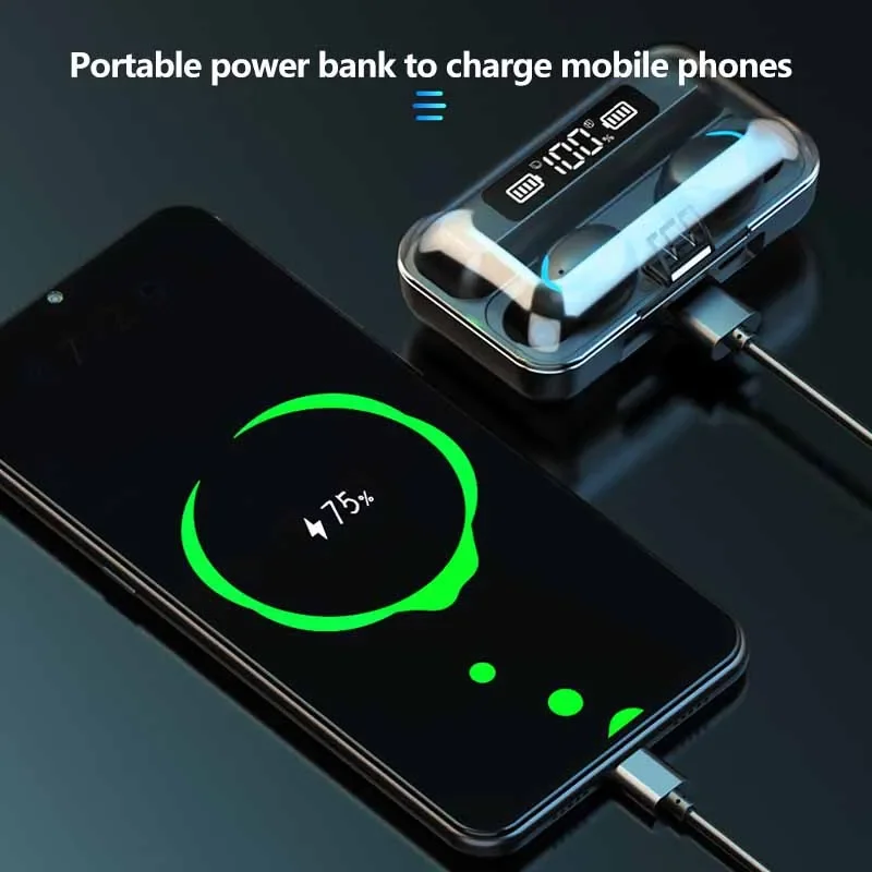 F9 TWS Wireless Bluetooth Headphones - Game Earbuds with Digital Display Large Capacity Charging Case Earphones ventilateur de cou portable headphones айфон 13 про макс cheap wireless earphones earbuds bluetooth headphones
