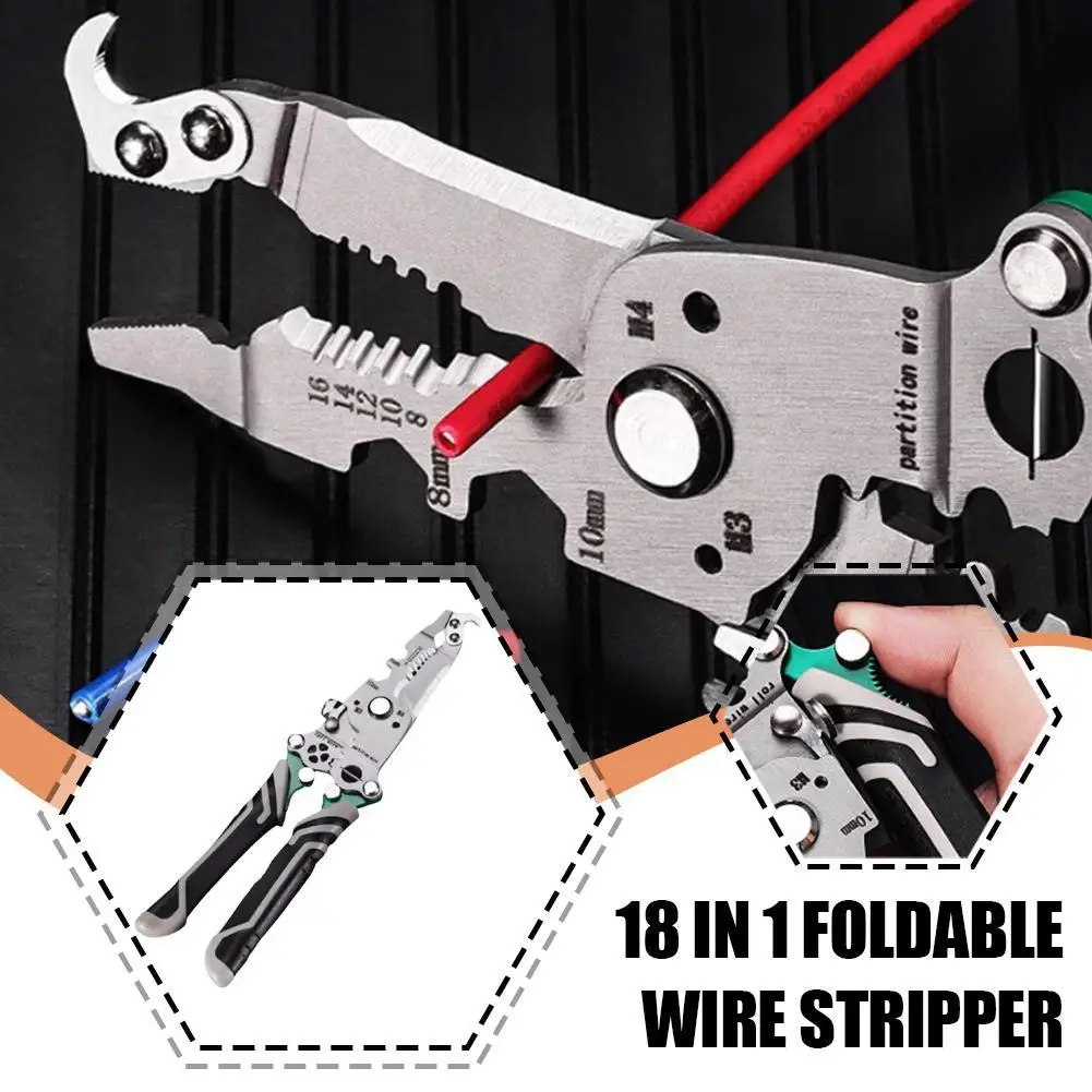 18 In 1 Multifunctional Wire Stripper Crimper Cable Cutter Pliers Foldable Professional Wire Stripping Tool For Electrician O7y1