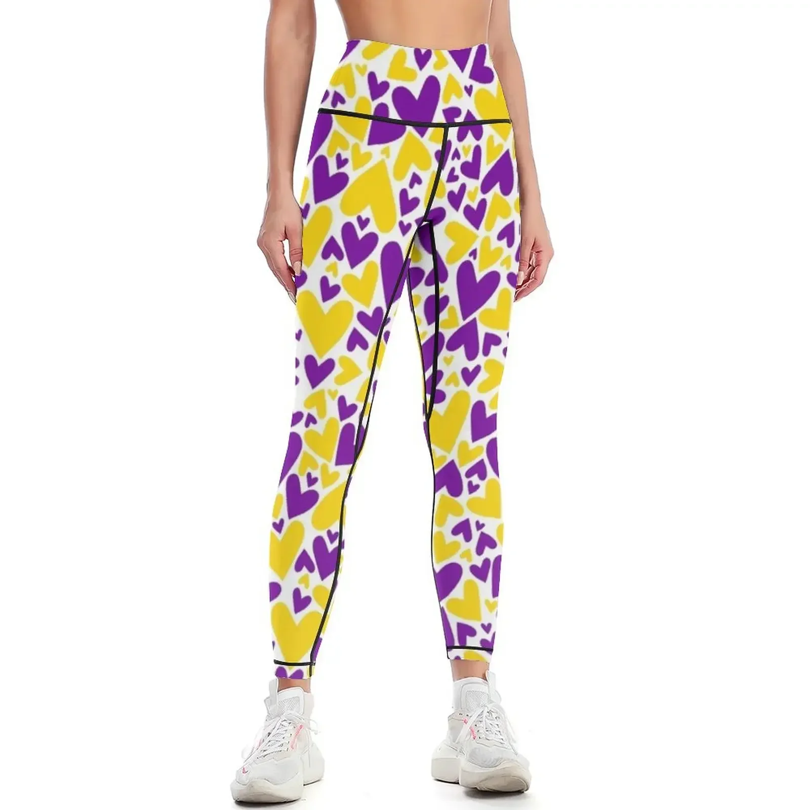 

Purple and Yellow Team Spirit Hearts Leggings sporty woman push up jogging pants gym wear Womens Leggings