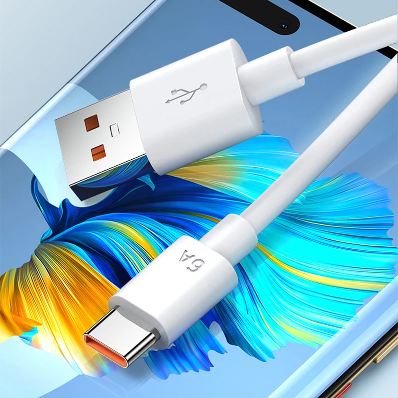 6A Type-C USB Charger Cable for Samsung S22 Xiaomi 11 12 13 Redmi K50 K60 Huawei Honor 80 OPPO Reno 8 iQOO 11 Fast Charging Cord