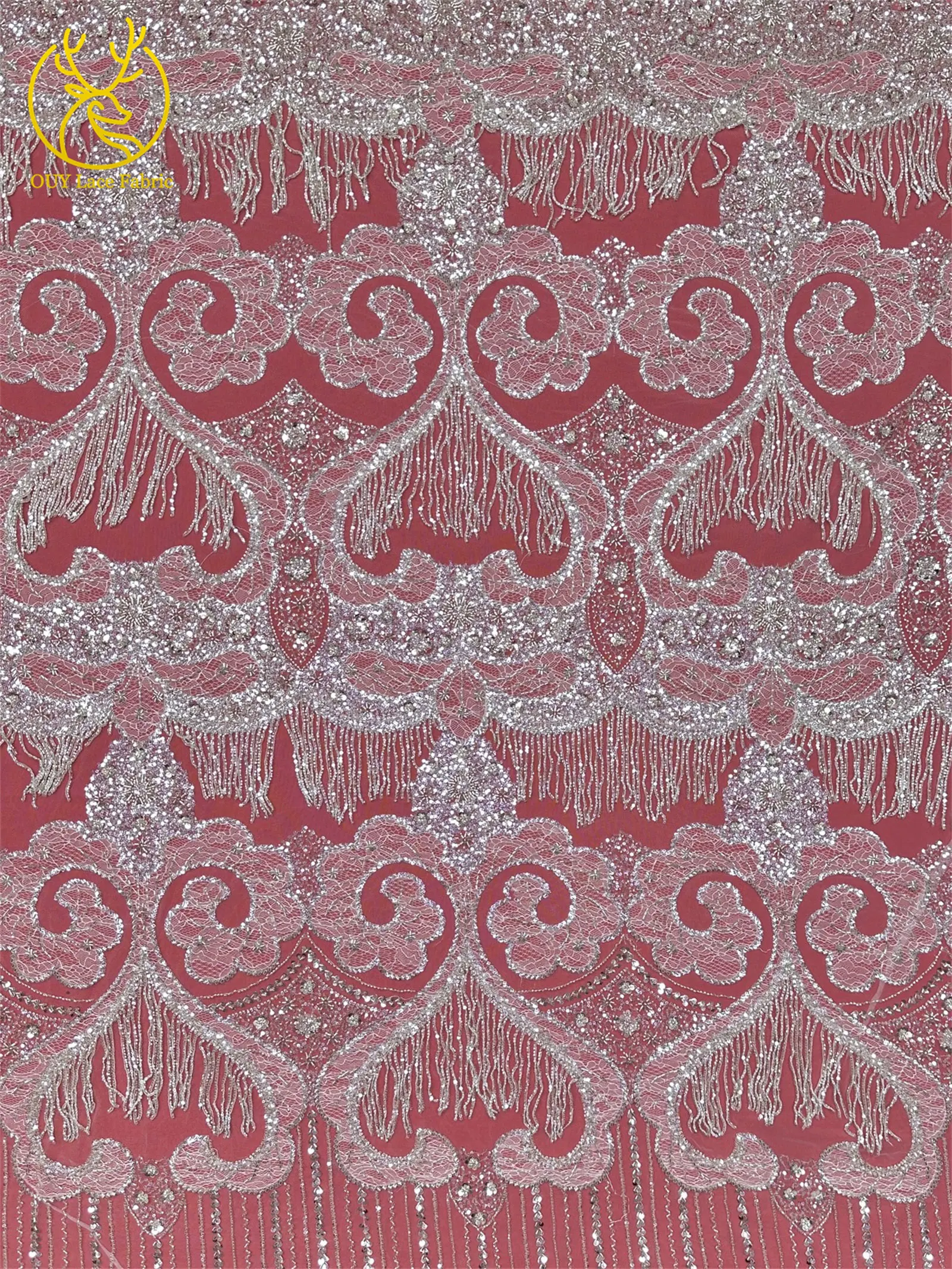 Goldene französische 3D-Laser-Quasten-Perlen-Spitze, luxuriöser afrikanischer Pailletten-Spitzenstoff, nigerianischer Mesh-Spitzenstoff für Damen-Hochzeiten – Detail 22