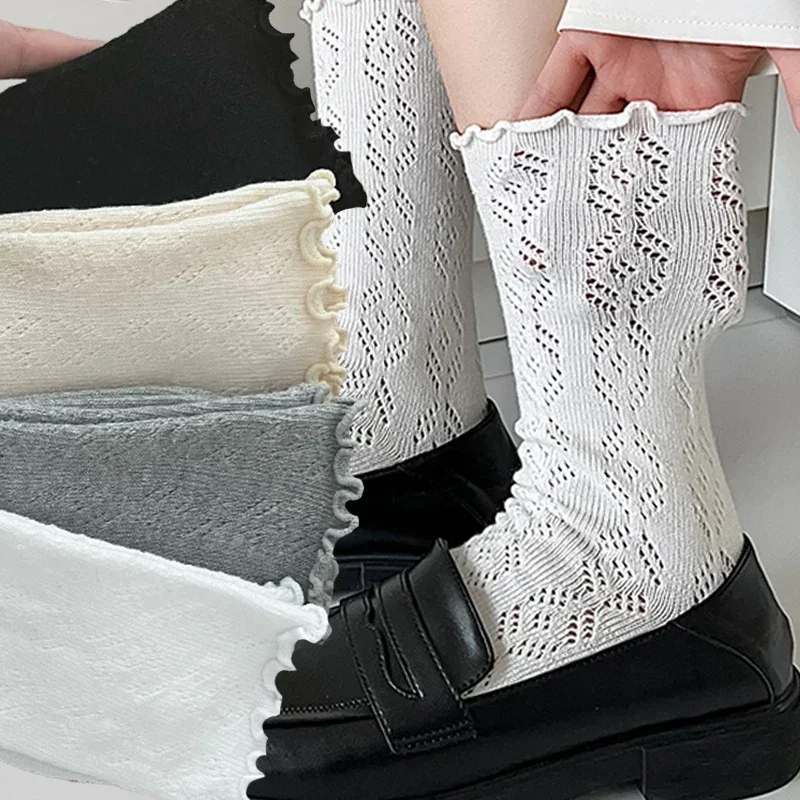 1 пара женских тонких длинных свободных носков JK Lolita, милые японские однотонные дышащие чулки для девочек на весну и лето