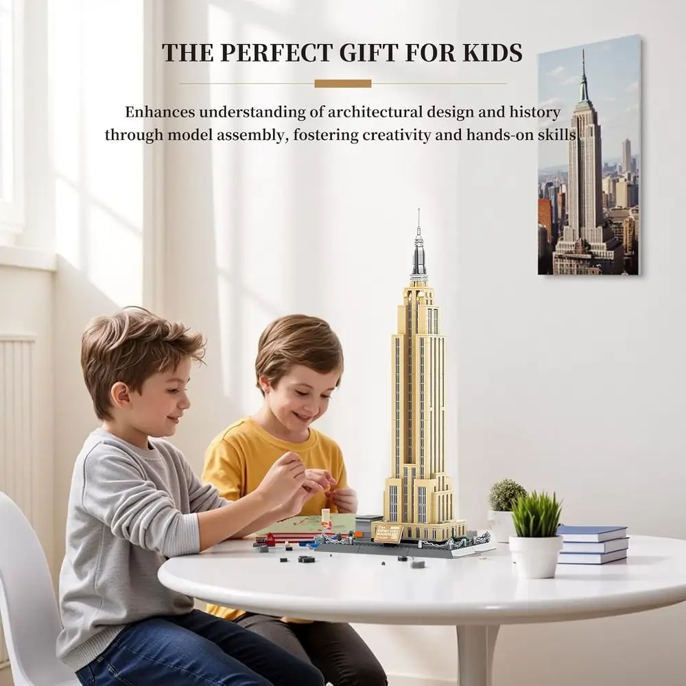 New York City Skyline Empire State Building Architecture Set, 1559 Pieces, Landmark Model Kit for Adults, Kids, and Teens