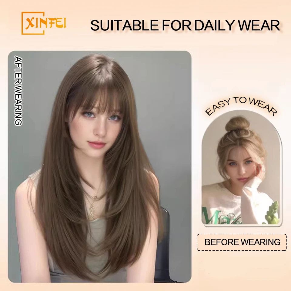 XINFEI Synthetic Long  Wig with Bangs Wig  for women full head natural high-level style to  daily Cosplay Party