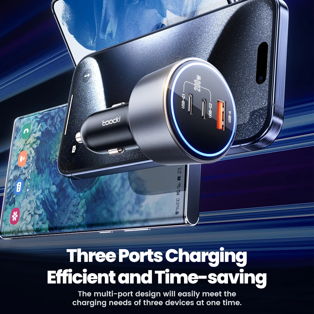 Toocki 200W Car Charger Quick Charge 4.0 PPS PD Fast Charging USB C Car Phone Charger for Macbook iPhone 15 14 Samsung image 3