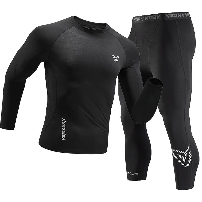 

2-piece Men's Workout Sports Suits Quick-drying Long Sleeve Compression T-shirt and Leggings High-Elasticity