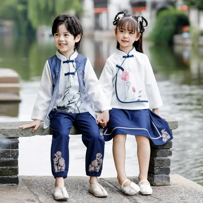 

Kids Ancient Chinese Hanfu Suit Vinatge Traditional Dance Perform Costume Boy And Girl Martial Arts Student Uniform Cosplay