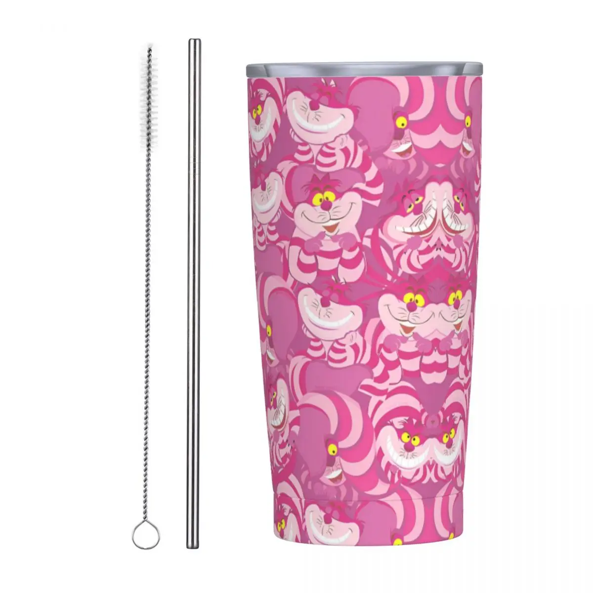 Alice In Wonderland Cheshire Cat Pattern Stainless Steel Tumbler Beach Thermal Cup With Straws and Lid Cold and Hot Water Bottle